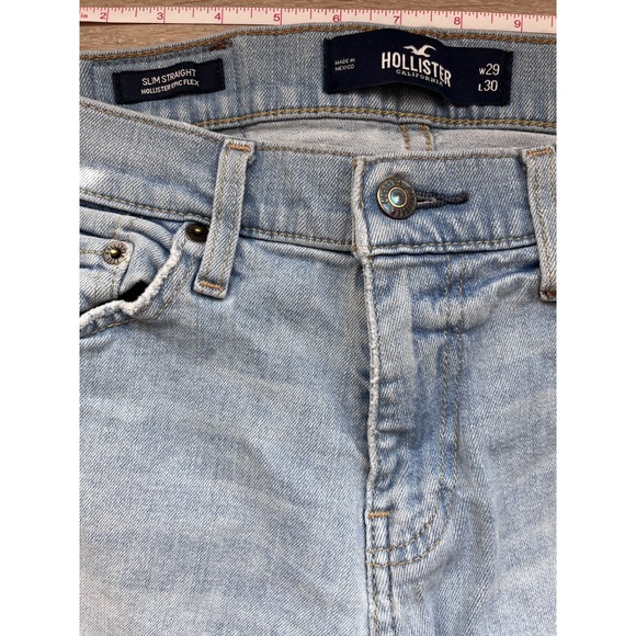 Hollister Jeans Mens 29x30 Blue Light Wash Denim Cotton Slim Fit Straight Leg - Picture 3 of 9